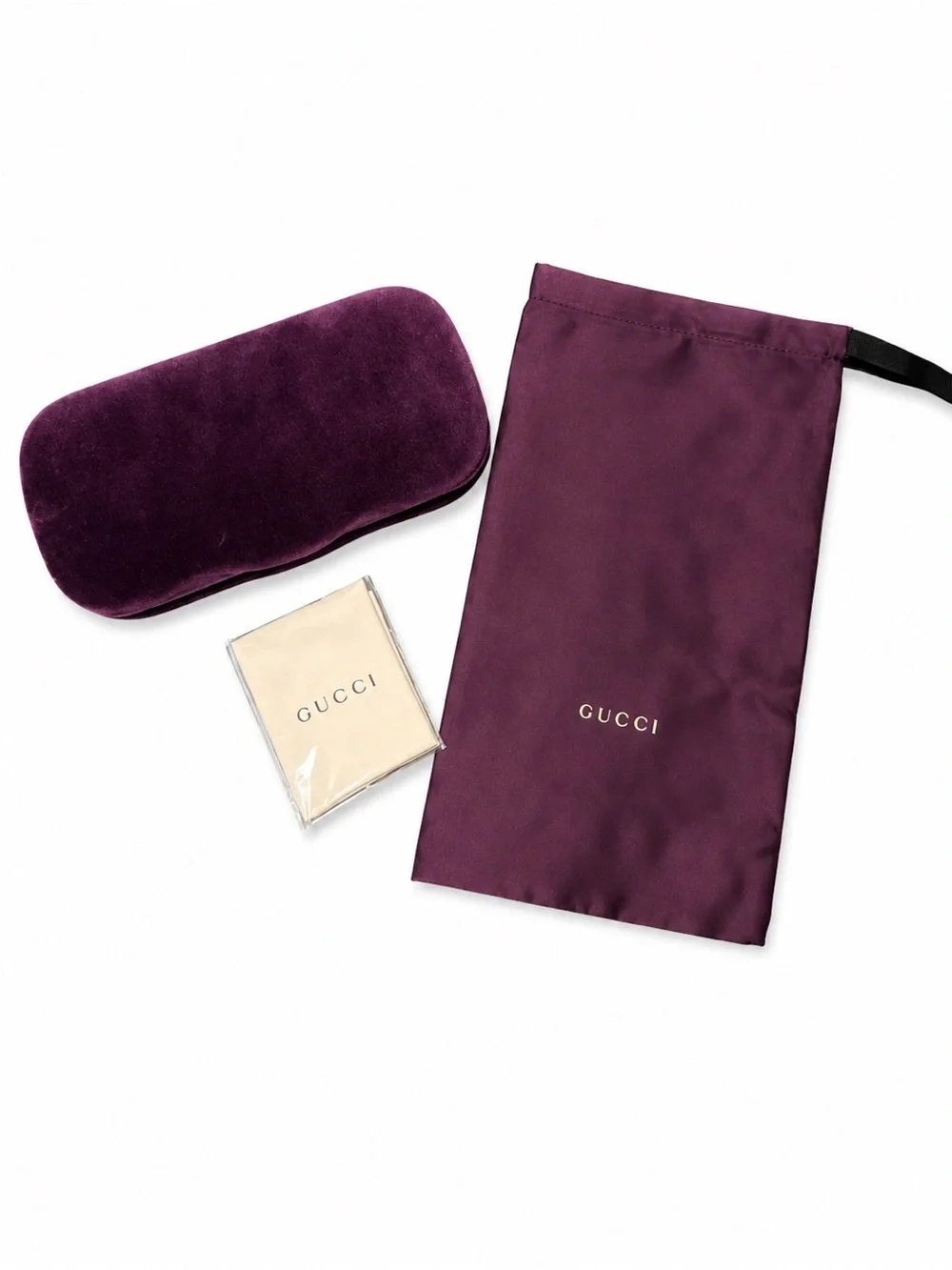 Gucci Purple Velvet Eyeglass Case Dust Bag & Lens Cloth Set NEW